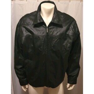 Phase Two Men's L Leather Jacket Black Removable Liner Bomber Vintage